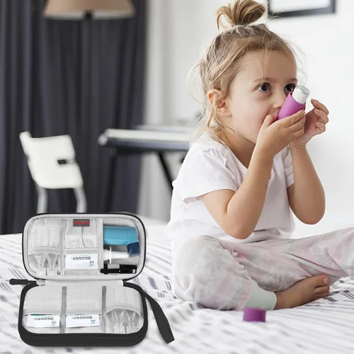 Vista 7 de Elonbo Bolsa de kit, estuche de transporte EpiPen, kit de medicina de viaje para 2 bolígrafos Epi o Auvi Q, inhalador de asma, aerosol nasal