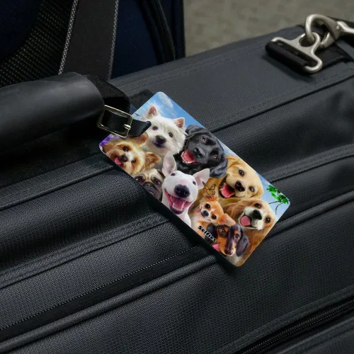 Vista 2 de Juego de 2 tarjetas de identificación de equipaje Golden Retriever Westie para perros Selfie Lab