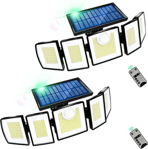 Vista 9 de MDCMDCM Luces solares de movimiento para exteriores, con cable de 16.4 pies, luces LED de seguridad de 3000 lm para exteriores del atardecer al