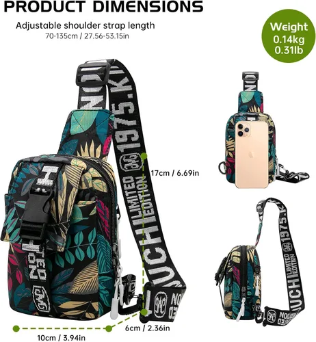 Vista 2 de Long Keeper Bolso bandolera pequeño para hombre, mochila ligera para el pecho, bolsas de hombro para senderismo, ciclismo, viajes, correr, Hoja Azul