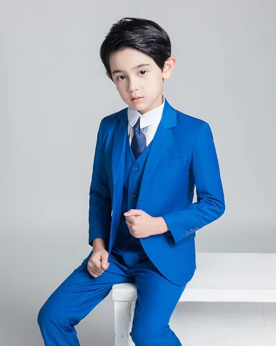 Vista 5 de YuanLu Conjunto de 5 piezas para niños, traje de niño de color azul rey