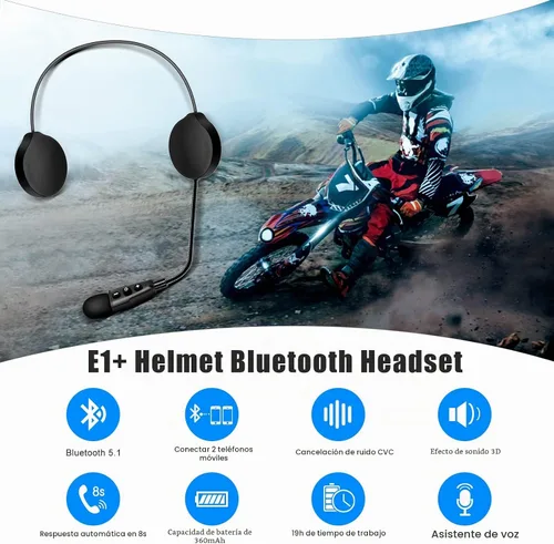Vista 2 de EJEAS Auriculares Bluetooth para casco de motocicleta E1+, altavoz de casco Bluetooth 5.1 con respuesta automática de llamada y función de reducción
