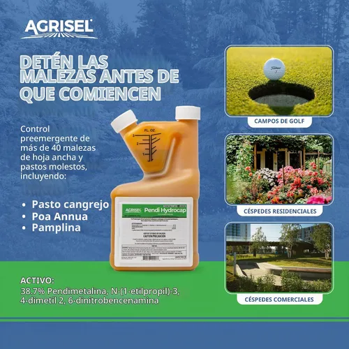 Vista 2 de Agrisel Pendi Hydrocap Herbicida, Fórmula Pre-Emergente, Eficaz contra Más de 40 Malezas de Hoja Ancha y Pastos, Sin Manchas, Se Mezcla Fácilmente
