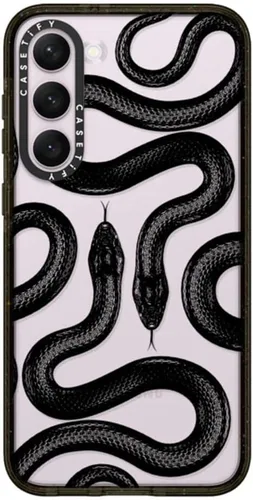 Vista 168 de CASETiFY Funda de impacto para Galaxy S22+ - Adhesivo Aries Moross, color negro transparente