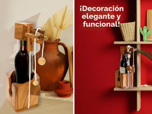 Vista 6 de BSIRI Rompecabezas de botella de vino - Desafiante soporte de botella de vino de madera 3D y juego de rompecabezas de bloqueo de vino para adultos.