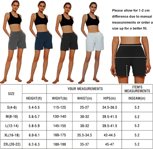 Vista 5 de HARTPOR Pantalones cortos de algodón para mujer, de 5 pulgadas, para gimnasio, entrenamiento, fitness, ropa deportiva, para descansar