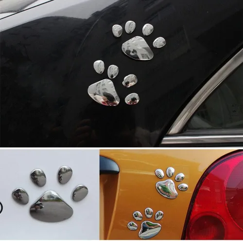 Vista 4 de 2 calcomanías cromadas 3D de huella de perro para automóvil, emblema de automóvil, calcomanías creativas con estampado de patas, calcomanías