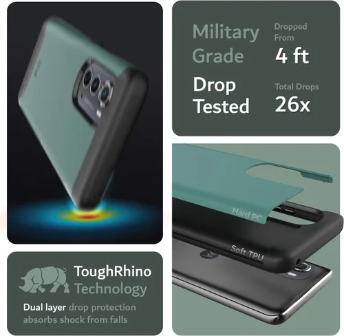 Vista 3 de TUDIA DualShield Merge - Funda protectora para Motorola Edge 2022, a prueba de golpes, grado militar, delgada, antideslizante, de doble capa, Verde