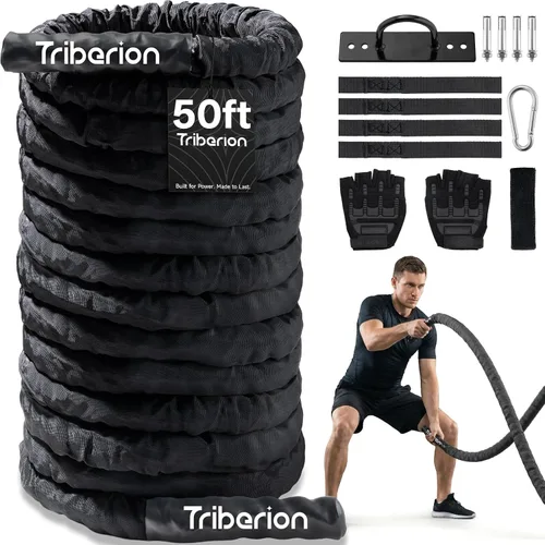 Vista 10 de Cuerda de batalla para entrenamiento de gimnasio en casa, 1.26 pulgadas, 30 pies, cuerdas de ejercicio de entrenamiento pesadas, equipo de fitness