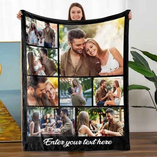 Vista 16 de Mantas personalizadas con fotos, manta personalizada con nombre de imagen para esposa, marido, novio, novia, aniversario, Navidad, cumpleaños, 1 Foto