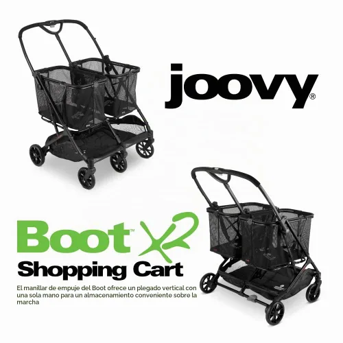 Vista 3 de Joovy Carrito de compras Boot X2 con capacidad de peso total de 122 libras, bolsas extraíbles dobles, neumáticos giratorios para una fácil
