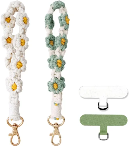 Vista 10 de Correa de muñeca para teléfono estilo boho macramé, cordón para teléfono celular con pestaña de anclaje, llavero con dije para muñeca, cadena