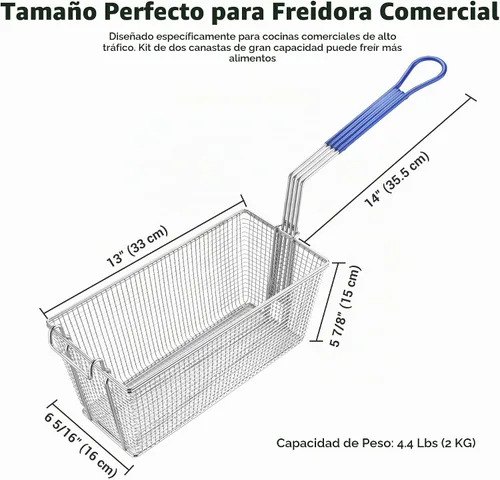 Vista 5 de WeChef - 2 cestas para freidoras profundas con mango antideslizante de 13 x 6 5/16 x 5 7/8 pulgadas