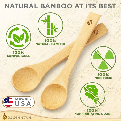 Vista 2 de Juego de cucharas de bambú (5 unidades), cucharaditas de cocina pequeñas, pequeñas cucharas de madera perfectas para azúcar, especias, condimentos