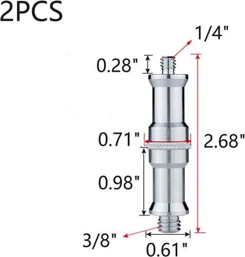 Vista 2 de MY MIRONEY Paquete de 2 adaptadores de rosca macho de 3/8" a 1/4" de aleación de aluminio, adaptador de tornillo, espiga para soporte de luz