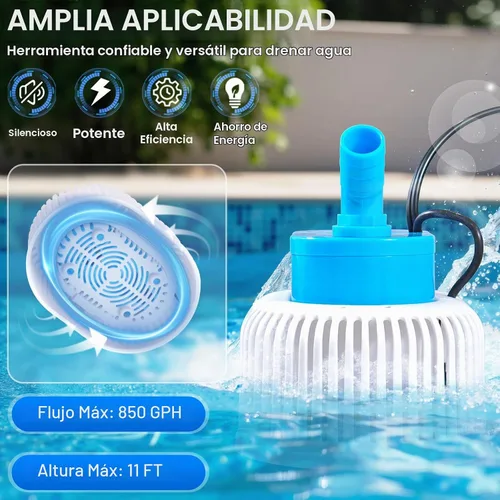 Vista 4 de Bomba de cubierta de piscina con luces, bomba de sumidero sobre el suelo sumergible-azul claro