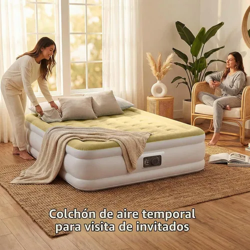 Vista 7 de YENING Colchón de aire tamaño completo con bomba incorporada, cama elevada doble inflable, cama de aire hinchable para camping eléctrico de 18 Beige