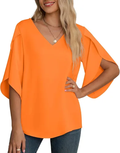 Vista 17 de Blusas de gasa con mangas 3/4 arrugadas de otoño para mujer de Jouica 01amy Verde