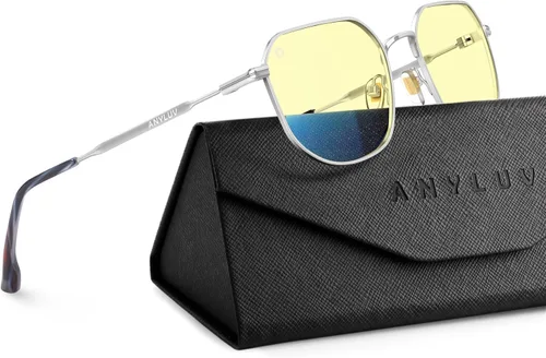 Vista 10 de ANYLUV Blue Light Blocking Glasses fo Men, Fashion Lightwight Blue Light Glasses Computer Screen Blocker Eyewear Transparente/Rojo