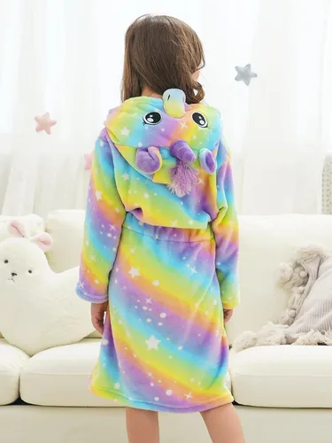 Vista 4 de Doctor Unicorn Ropa de dormir con capucha de unicornio suave a juego pantuflas para niñas