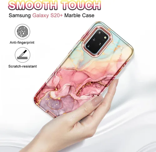 Vista 6 de Btscase Funda para Samsung S20 Plus/S20+, mármol 3 en 1, resistente a prueba de golpes, cuerpo completo, policarbonato duro y suave, protección