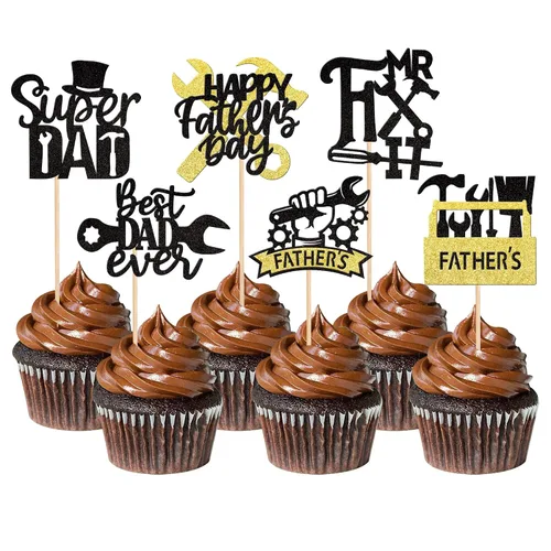 Vista 9 de 24 adornos para cupcakes con purpurina para el Día del Padre, con purpurina, corazón, amor, padre, mejor papá, decoración de cupcakes para feliz día