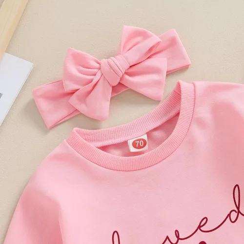 Vista 35 de Traje de bebé niña para el primer día de San Valentín, mameluco de burbujas con cuello redondo, sudadera linda para primavera y otoño
