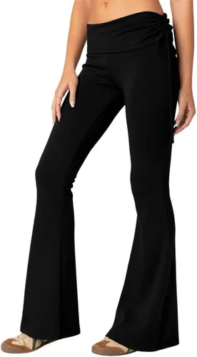 Vista 2 de SVALIY Leggings acampanados para mujer, pantalones de yoga plegables para mujer, corte de bota, pantalones de entrenamiento