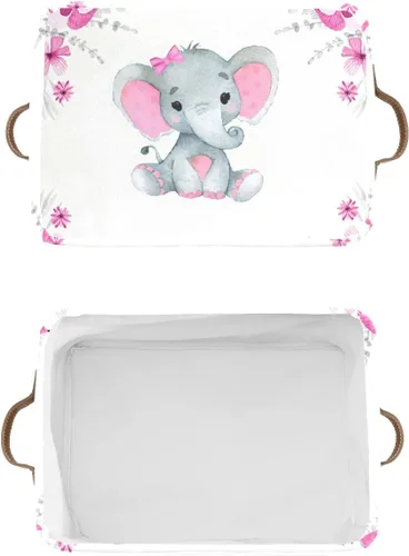 Vista 5 de Pink Elephant - Contenedores de almacenamiento personalizados, cestas organizadoras con asa para estantes, armario, guardería, juguetes, 1 paquete