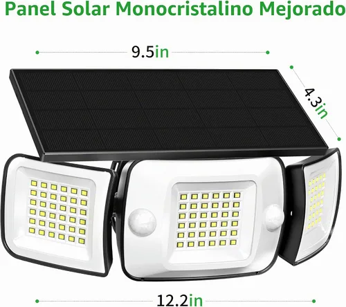 Vista 7 de intelamp Luces de Inundación Solares para Exteriores Impermeables, 6000 mAh, 1200 lúmenes, funciona con energía solar, doble sensor de movimiento