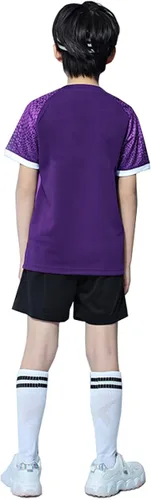 Vista 5 de LUCKYLUAN Conjunto de calcetines y pantalones cortos de fútbol para niños, uniforme deportivo de fútbol para niños y niñas