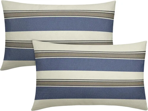 Vista 13 de Juego de 2 fundas de almohada a rayas negras y marrones de 16 x 16 pulgadas, diseño de rayas bohemias con estampado de rayas color crema, fundas
