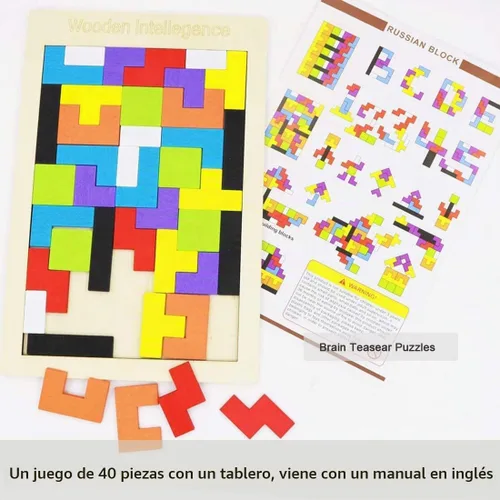 Vista 4 de Paquete de 2 rompecabezas de bloques rusos de madera + rompecabezas hexagonales para niños y adultos, rompecabezas de bloques de madera inteligencia