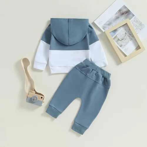 Vista 2 de Conjunto de ropa para bebé niño pequeño, sudadera con capucha y pantalones, trajes de bloque