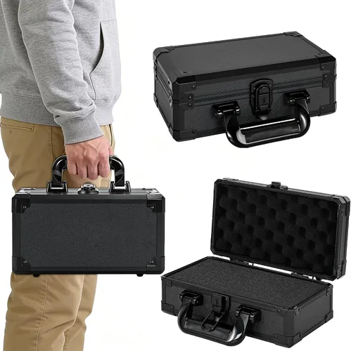 Vista 5 de Estuche de transporte de 11 pulgadas con espuma precortada en cubitos personalizable, carcasa de aluminio, construcción robusta de aleación