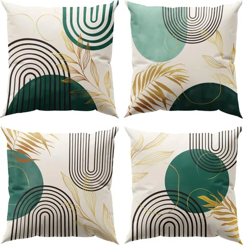 Vista 8 de Juego de 4 fundas de almohada abstractas de color negro y beige de 16 x 16 pulgadas, modernas fundas de cojín a rayas para sala de estar, sofá