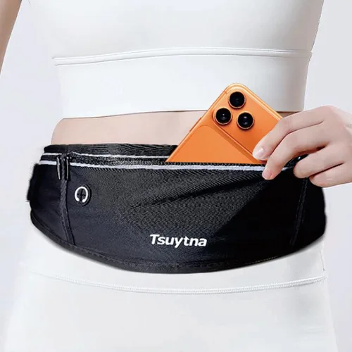 Vista 8 de Cinturón de correr para mujeres y hombres - Cinturón delgado para teléfono con soporte resistente al agua, correa de cintura ajustable con 3