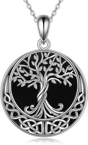 Vista 86 de ONEFINITY Collar de plata de ley 925 con diseño de árbol de la vida con colgante de nudo celta de concha de abulón para mujer