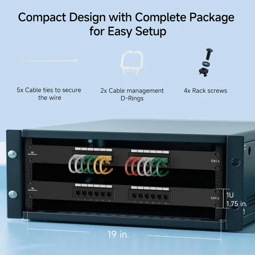 Vista 7 de Cable Matters [Listado UL] Panel de conexión de 12 puertos para montaje en pared o montaje en rack, Panel de conexiones IU Cat6 RJ45 para Ethernet