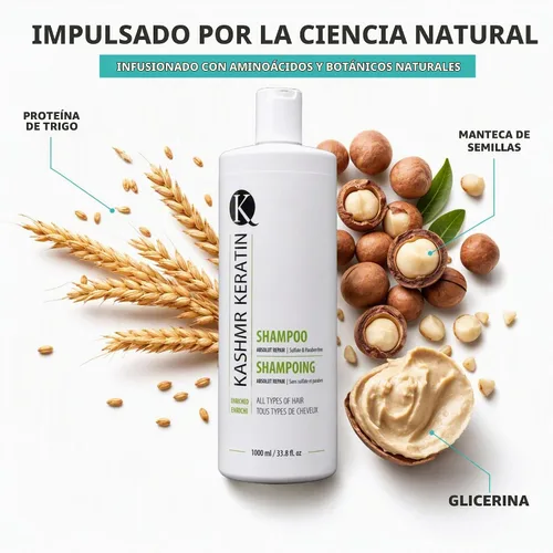 Vista 3 de Kashmir Keratin Champú enriquecido sin sulfato hidratante sin parabenos para todo tipo de cabello y cabello seco dañado (33.8 onzas líquidas)
