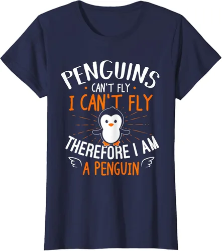 Vista 43 de Penguins Can't Fly Shirt - Camiseta de regalo para amantes de los pingüinos, Azul Azul Marino