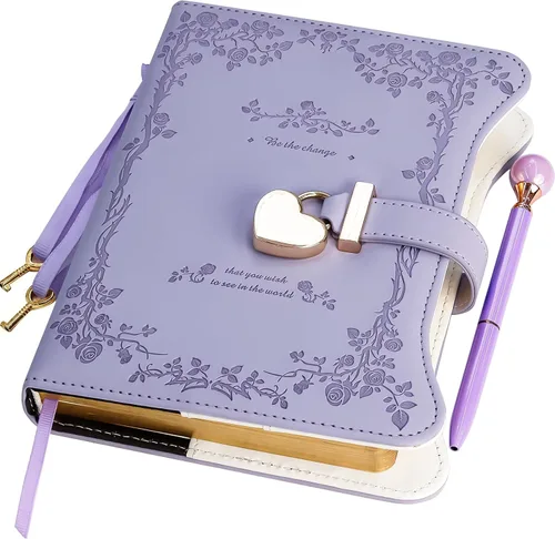 Vista 16 de Hoci Poci Agenda con candado y llaves para niñas, ideas de regalo para niñas, diario de 360 páginas con bordes dorados para mujeres, cuaderno