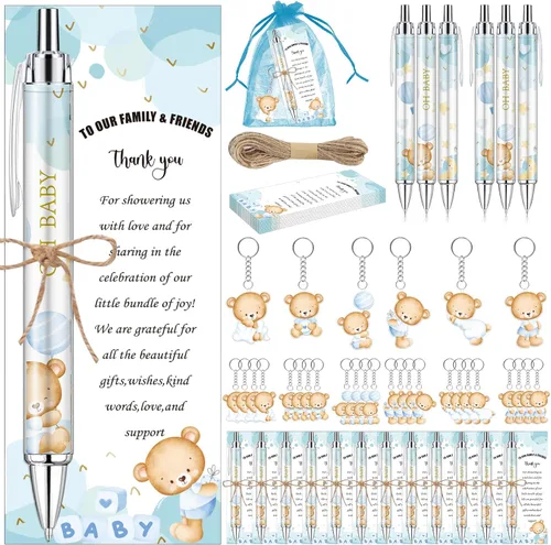 Vista 28 de 145 bolígrafos y llaveros de ganso rosa para baby shower, regalos para niñas, bolígrafos retráctiles para baby shower, revelación de género