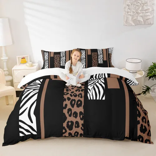 Vista 14 de Juego de funda de edredón con estampado de leopardo, tamaño individual, juego de ropa de cama rústica con rayas de piel de cebra, decoración