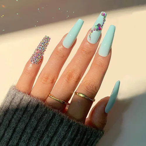 Vista 12 de 24 piezas de uñas postizas acrílicas de punta francesa, uñas de cobertura completa para mujeres, arte de salón en casa