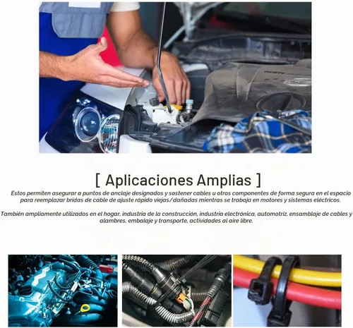 Vista 3 de 120 paquetes de bridas de cables para coche, bridas de nylon con montaje a presión, bridas de cierre autoadhesivas, bridas de cierre