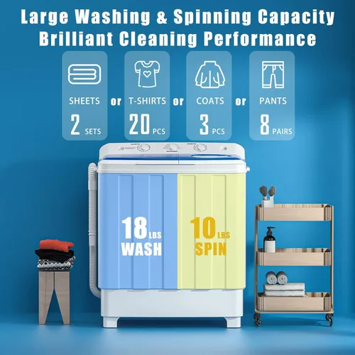 Vista 2 de Auertech Combo de Lavadora y Secadora Portátil, Máquina Lavadora de Doble Tina de 28 Libras, Secadora de Ropa Compacta de 1.5 Pies Cúbicos, Conjunto