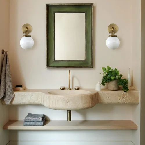 Vista 3 de Pathson Aplique de pared cableado con globo blanco, luz de tocador de baño de latón con interruptor de encendido y apagado, lámparas de pared