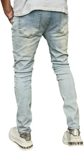 Vista 5 de Jeans ajustados para hombre de pierna recta, pantalones vaqueros ajustados elásticos impresos para hombre