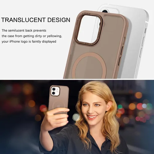 Vista 8 de BENTOBEN Funda magnética para iPhone 12, iPhone 12 Pro [compatible con Magsafe] translúcida mate, delgada, delgada, a prueba de golpes, para Marrón